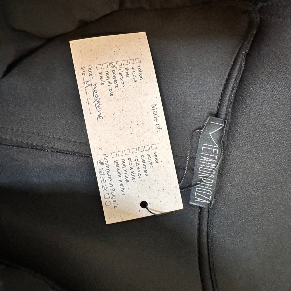Metamorphoza Black Neoprene Asymmetrical Wrap Vest Funnel Neck Longline Jacket M - Picture 8 of 8